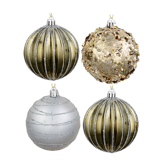 Dynamic Mixed Metallic Signature Ribbed & Embellished Baubles 24x 80mm Silver Champagne Gold & Rose Gold