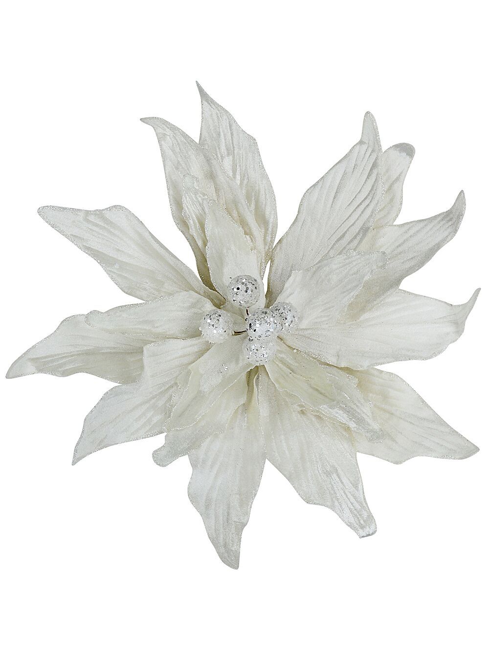 Large Ivory Poinsettia With Glitter & Sequins Christmas Clip Pick | 44cmIvory with Silver