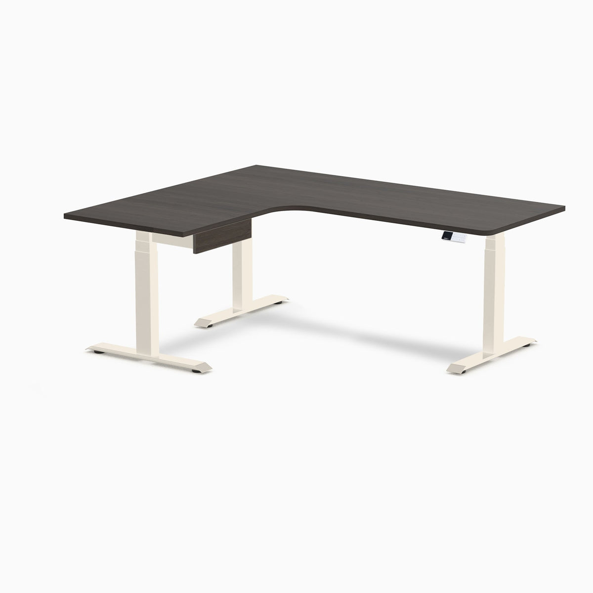 Desky L-Shape Melamine Standing Desk With Drawer 180cm - Left Return Burnished Wood Top and Wheat Leg
