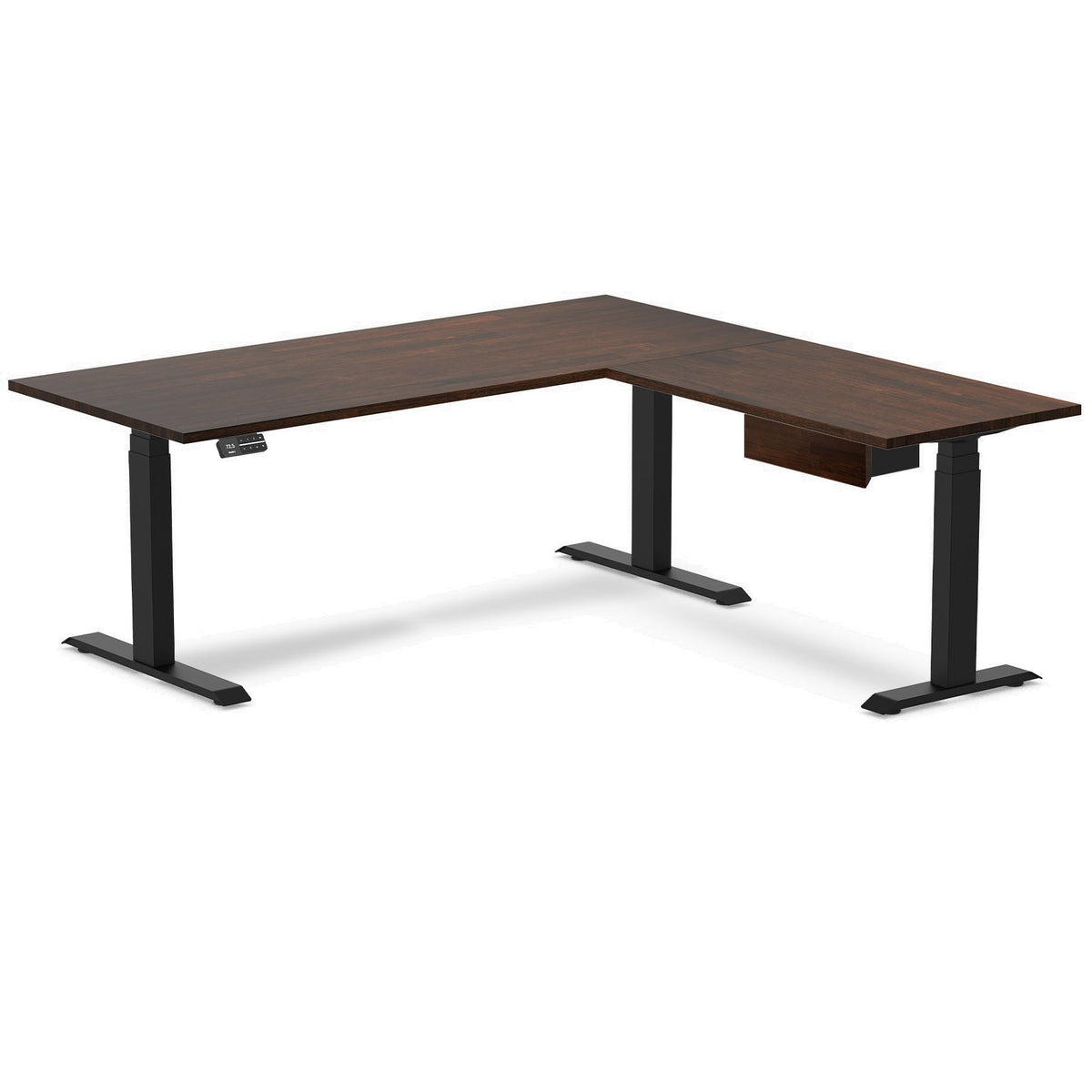 Desky Rubberwood L-Shape Standing Desk With Drawer 150 x 155 cm Dark Walnut Top and Wheat Leg