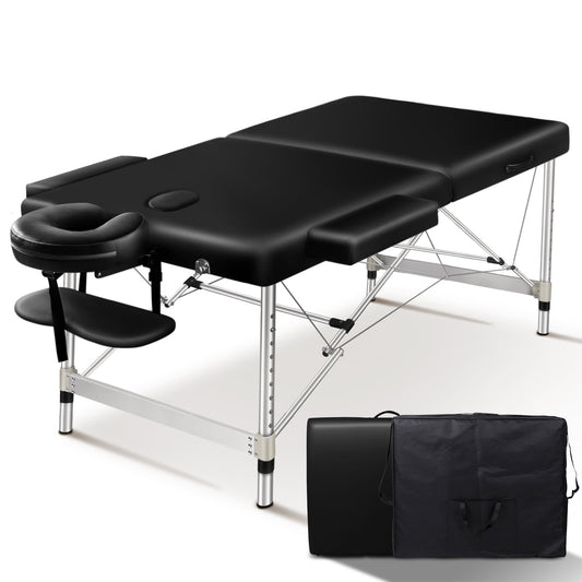 ALFORDSON Massage Table 2 Fold 75cm Foldable Portable Bed Desk Aluminium Lift Up (Black)