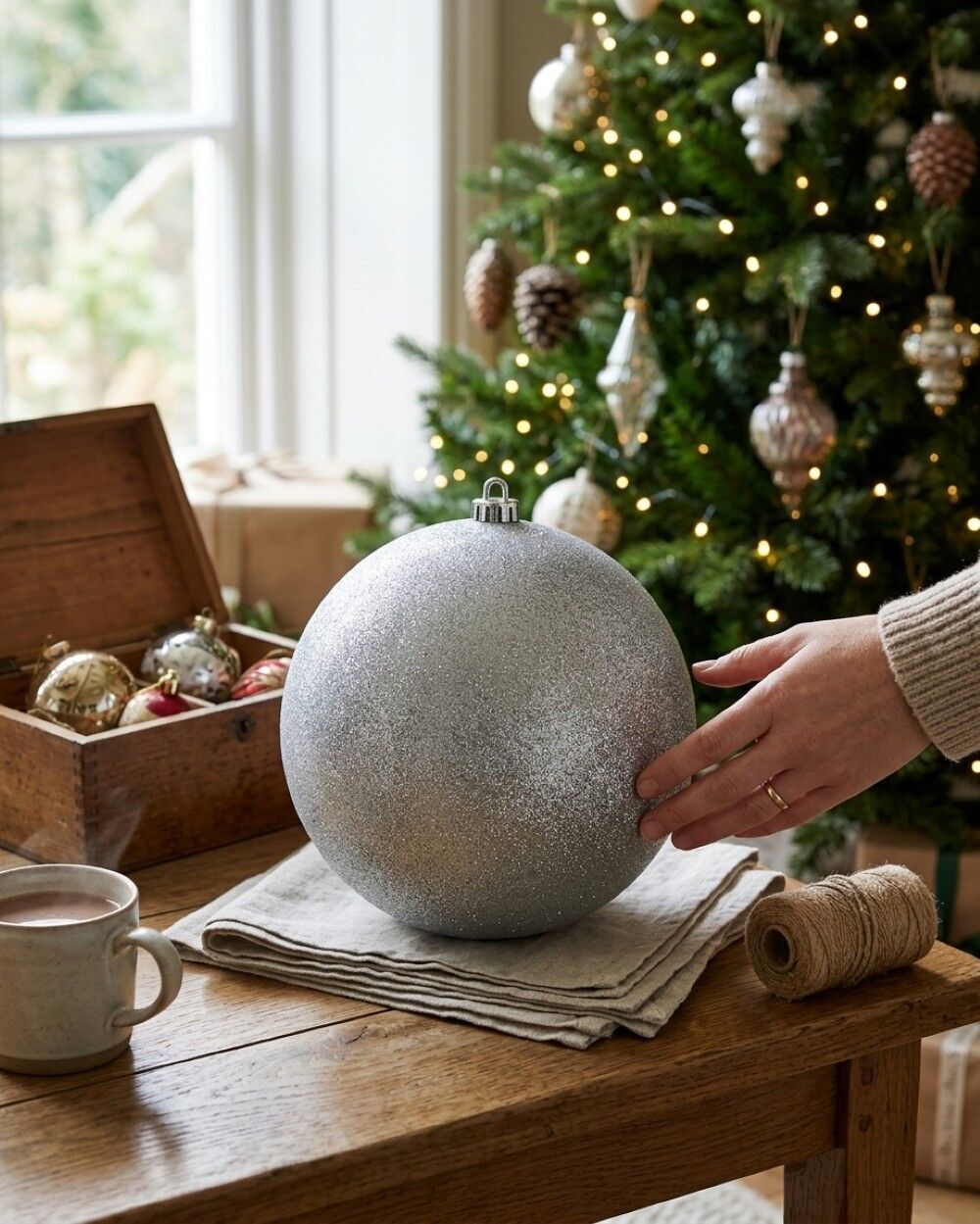 Majestic Silver Glitter Large Display Bauble | 20cmSilver