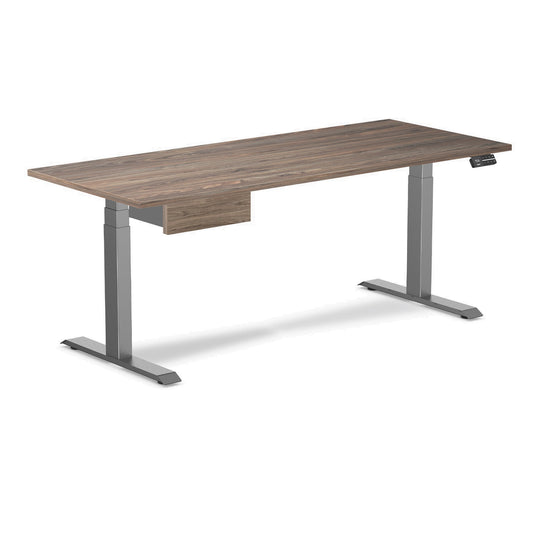 Desky Dual Melamine Standing Desk With Drawer 180cm Natural Walnut Desktop and Space Grey Frame