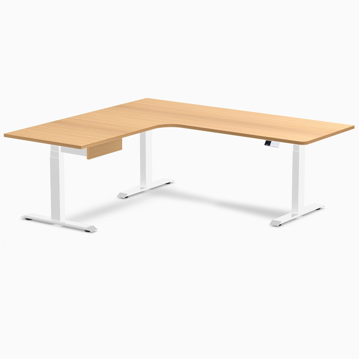 Desky L-Shape Melamine Standing Desk With Drawer 200cm - Left Return Select Beech Top and White Leg