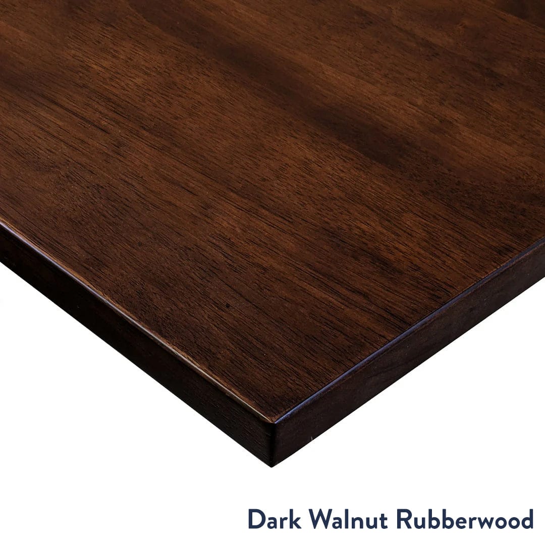 Desky Rubberwood L-Shape Sit Stand Desk 180 x 175 cm Dark Walnut Top and Space Grey Leg