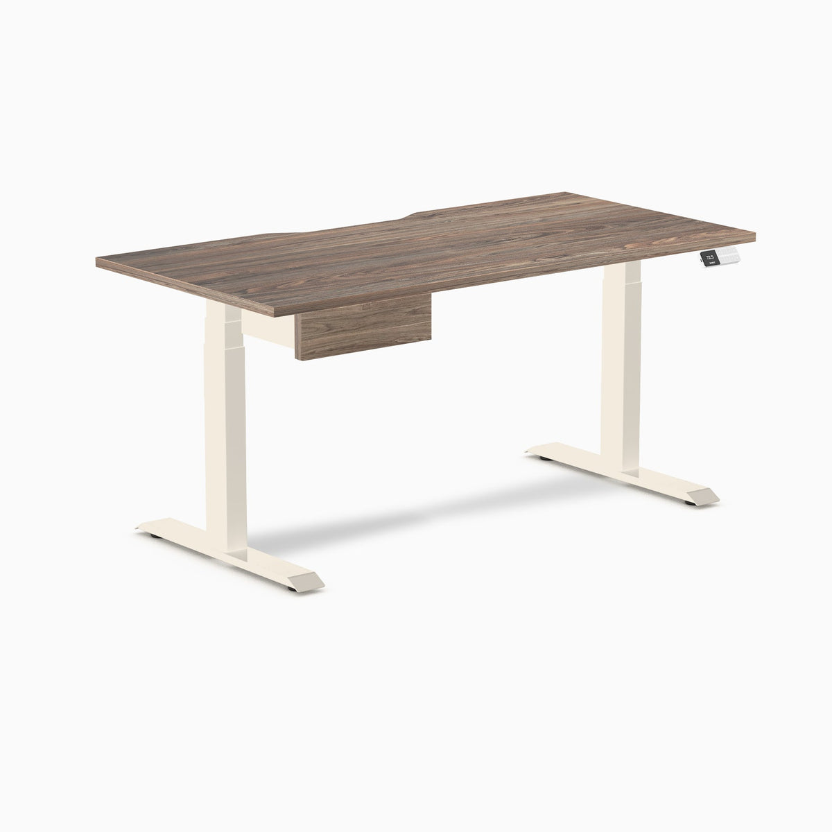 Desky Dual Scalloped Melamine Standing Desk With Drawer - Natural Walnut / 1500x750mm / Wheat