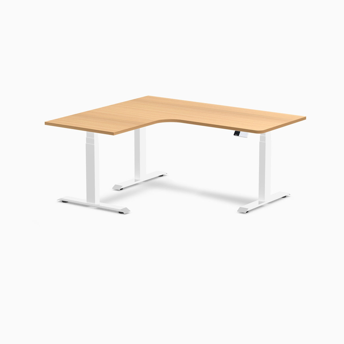 Desky L-Shape Melamine Sit Stand Desk 160cm - Left Return Select Beech Top and White Leg