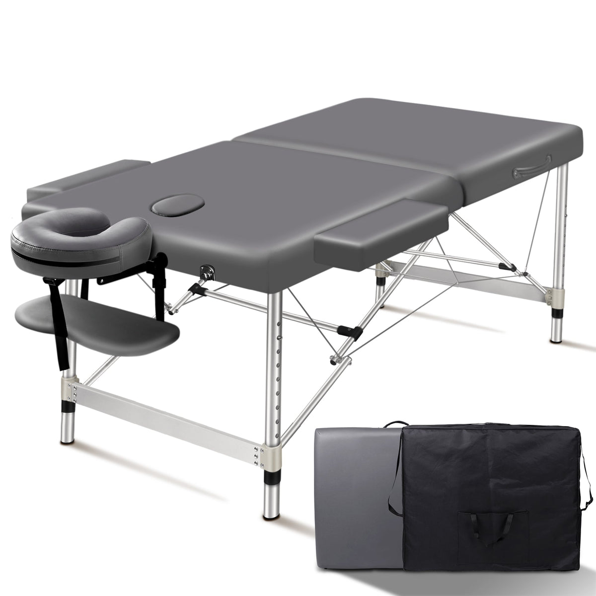 ALFORDSON Massage Table 2 Fold 75cm Foldable Portable Bed Desk Aluminium Lift Up (Grey)