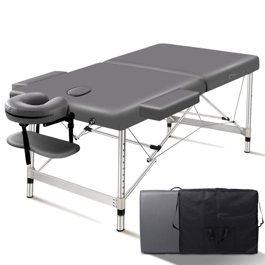 ALFORDSON Massage Table 2 Fold 75cm Foldable Portable Bed Desk Aluminium Lift Up (Grey)