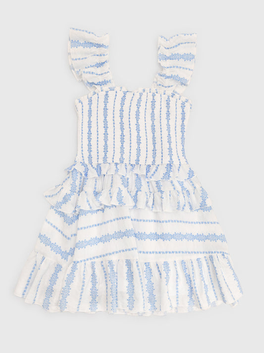 Hannah Banana Girls' Combo Stripe Printed Ruffle Dress
