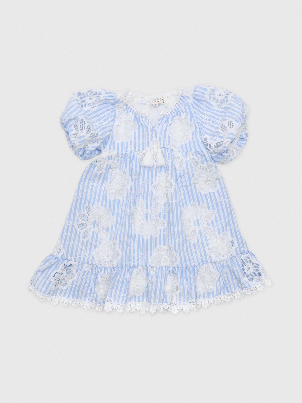 Hannah Banana Girls' Stripe Eyelet Bubble Sleeve Dress