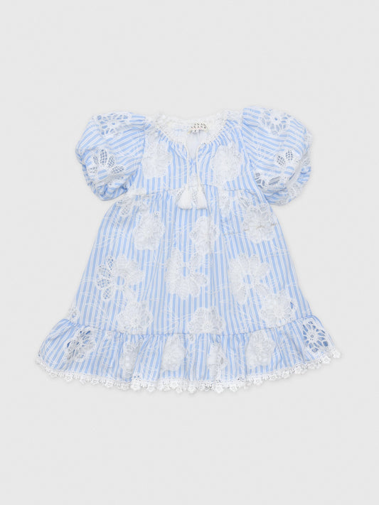 Hannah Banana Girls' Stripe Eyelet Bubble Sleeve Dress