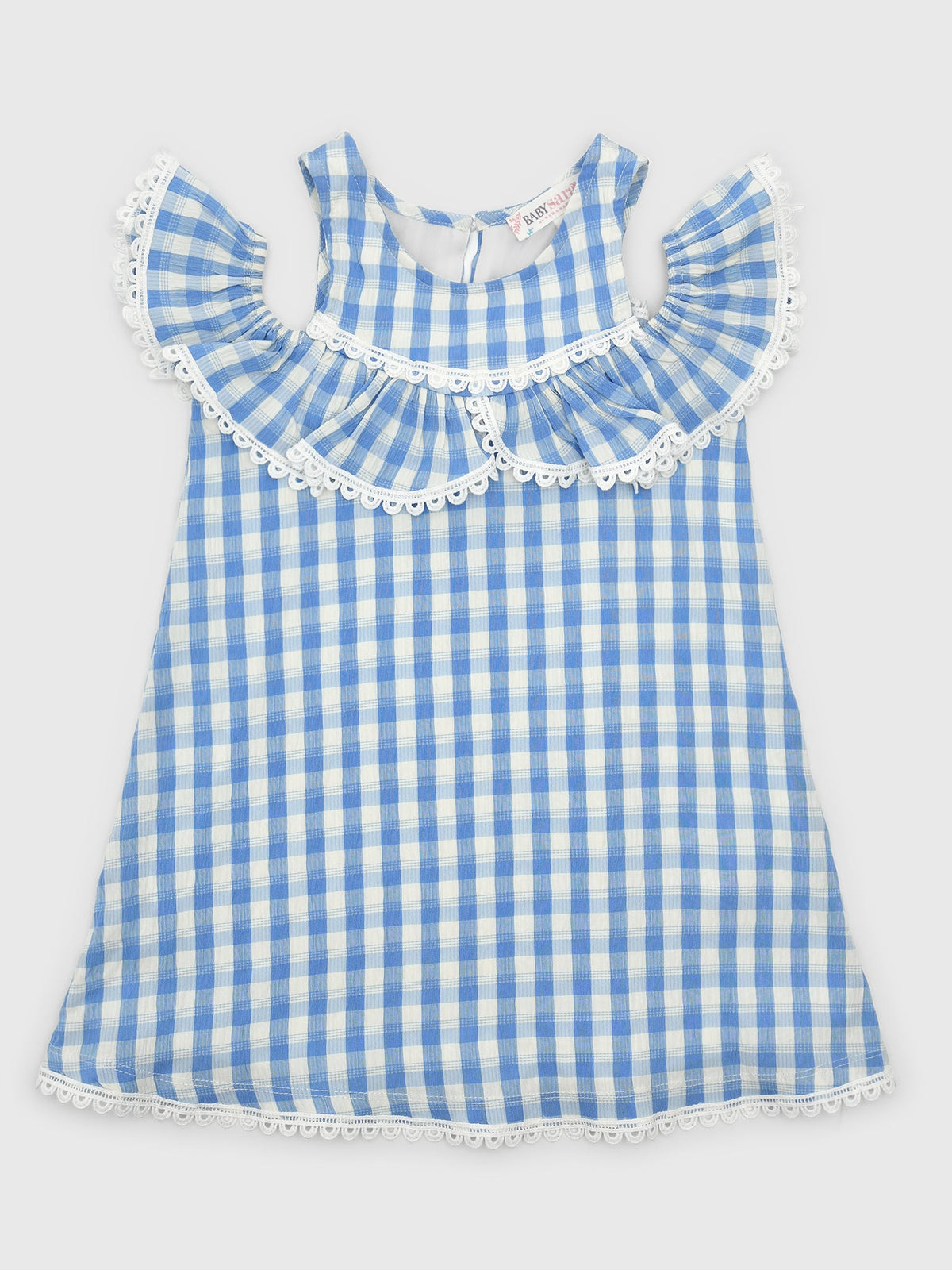 Baby Sara Girls' Cold Shoulder Ruffle Gingham Dress