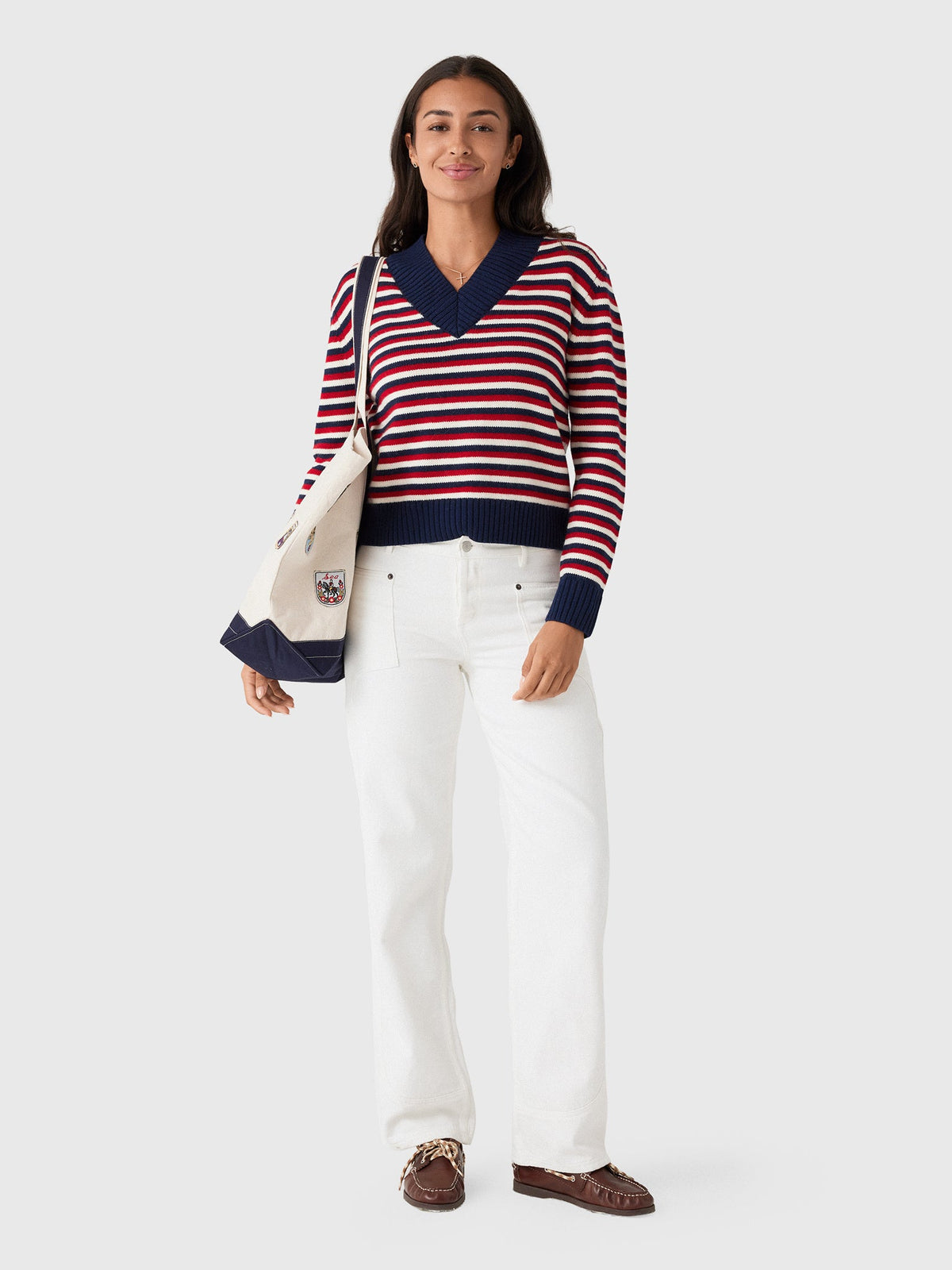 Rosie Assoulin Women's Striped V-Neck Sweater