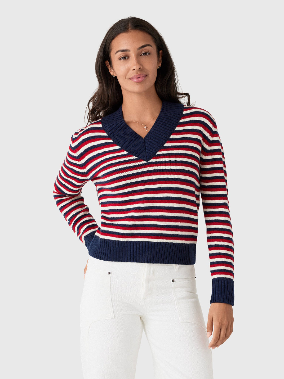 Rosie Assoulin Women's Striped V-Neck Sweater