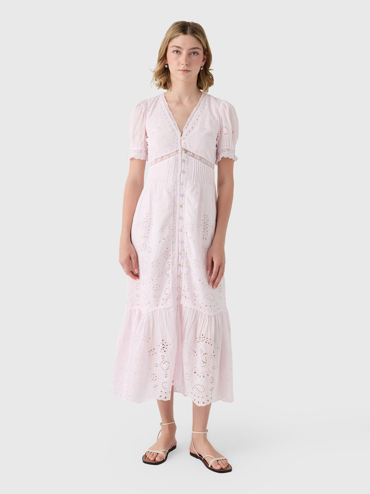 LoveShackFancy Women's Tarragon Cotton Bandana Eyelet Midi Dress