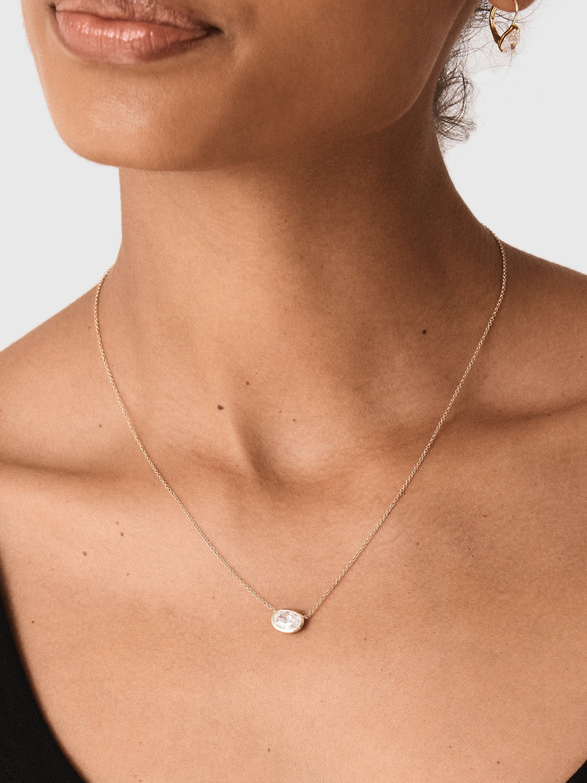EF Collection Floating Bezel Set Oval Diamond Necklace