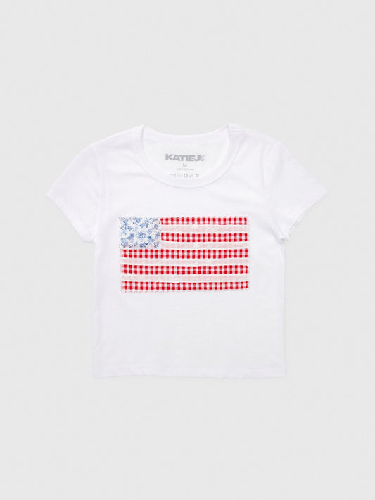 Katie J NYC Tween Girls' Flag Patch Baby Tee
