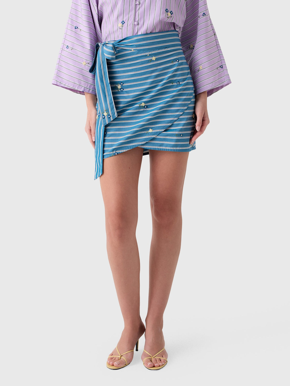 La Vie Women's Bouquet Striped Mini Wrap Skirt