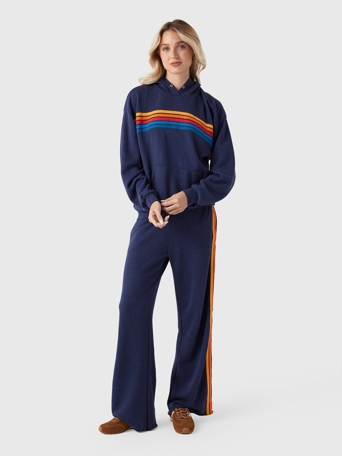 Aviator Nation Women's 5 Stripe Relaxed Pullover Hoodie