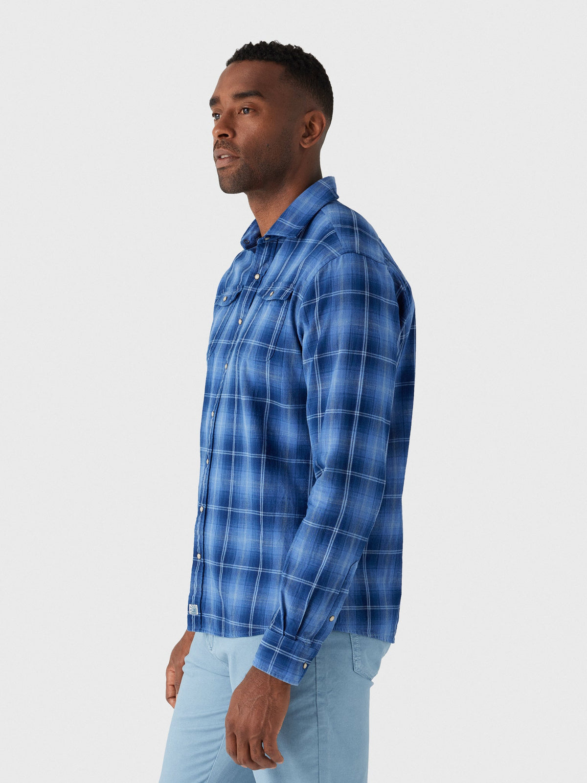 Johnnie-O Men's Snap Indigo Plaid Button-Down Shirt