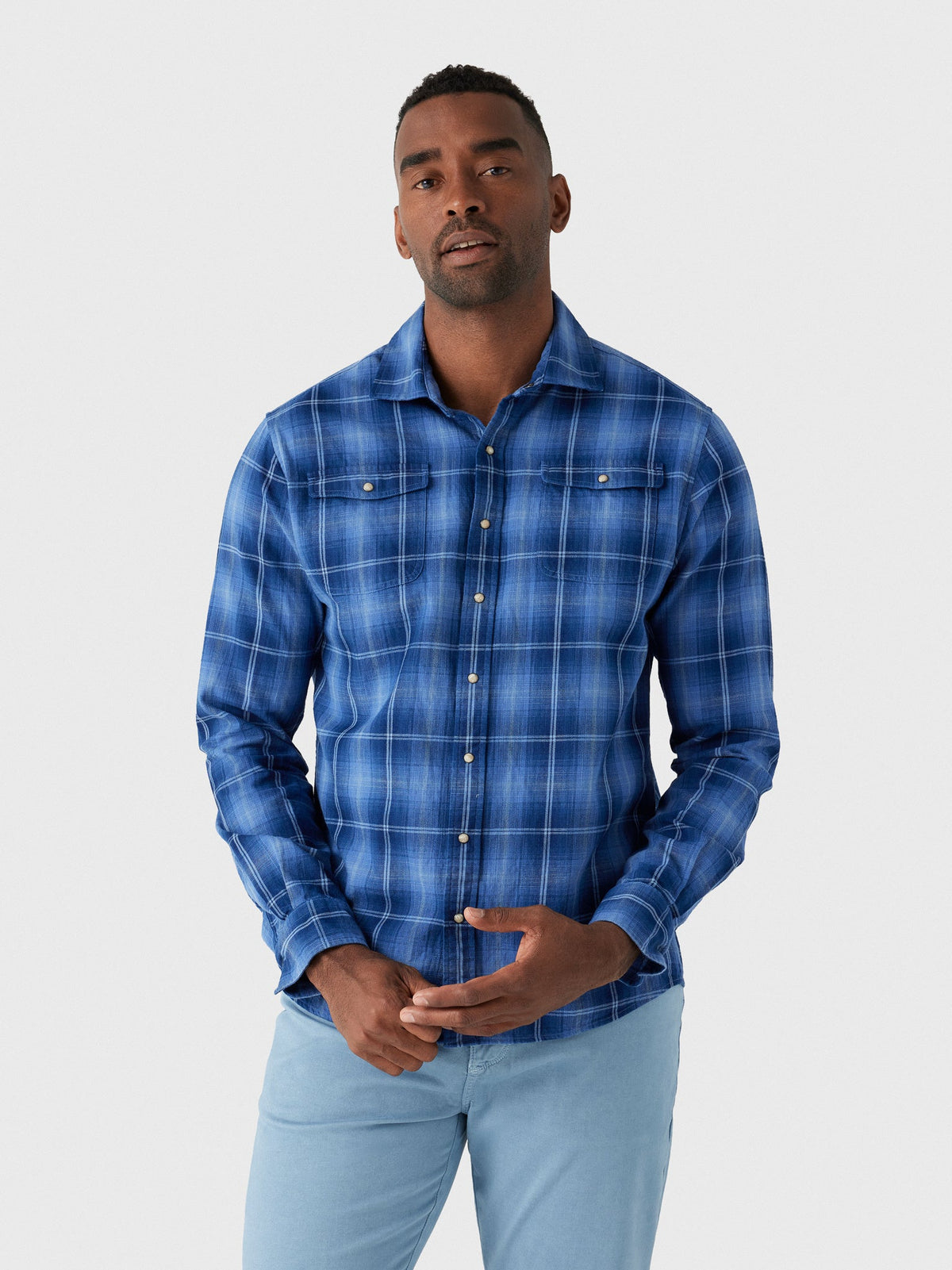 Johnnie-O Men's Snap Indigo Plaid Button-Down Shirt