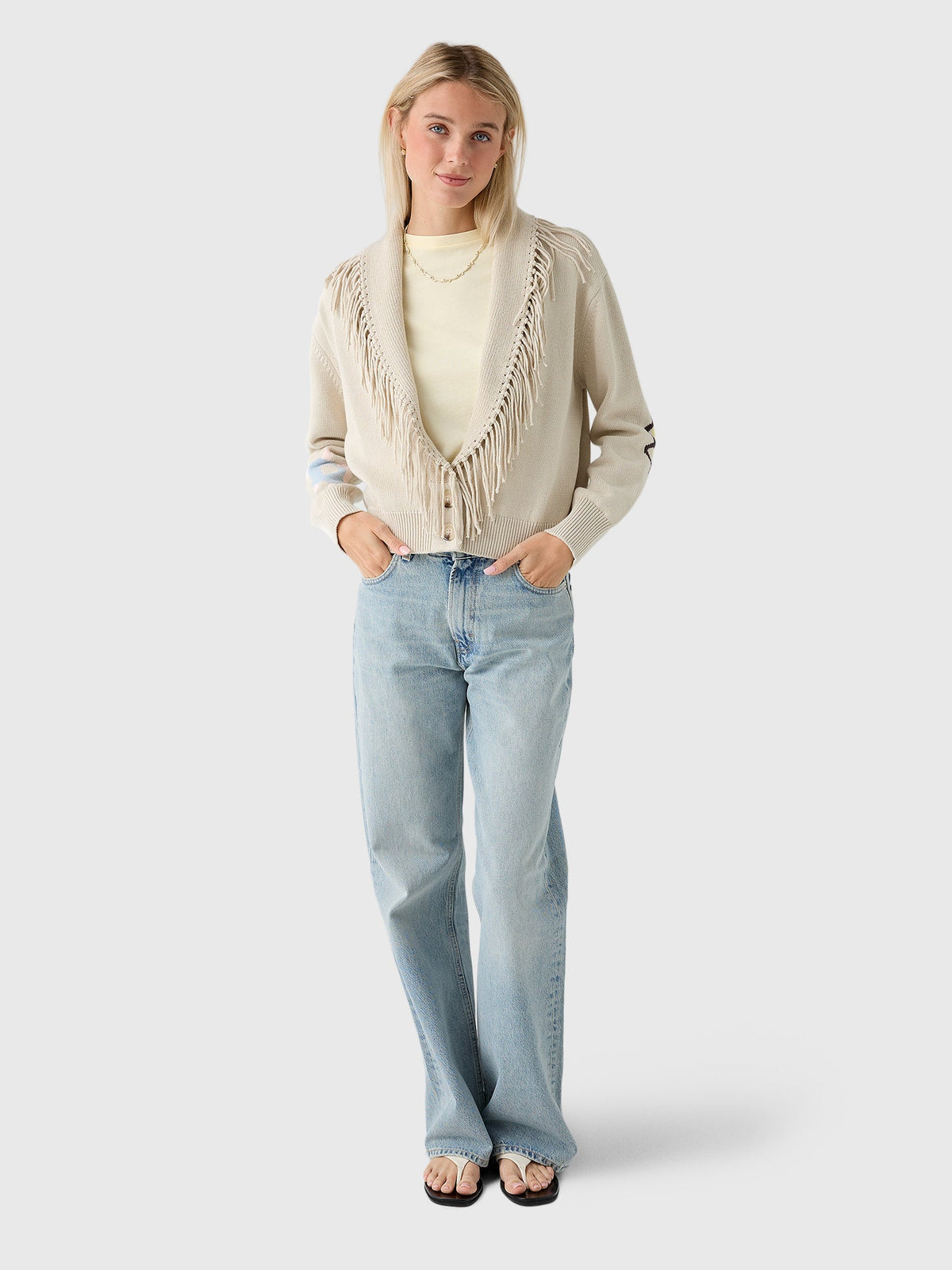 Kerri Rosenthal Women's Fringe Shawl Collar Cardigan