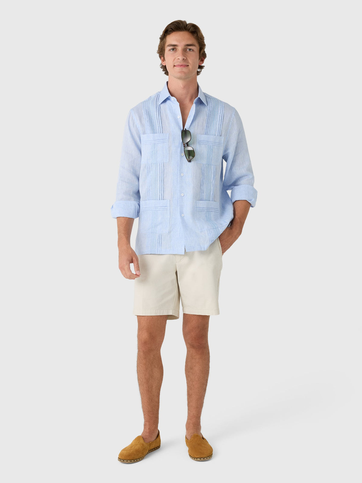 Centuria Men's Long Sleeve Linen Guayabera Shirt