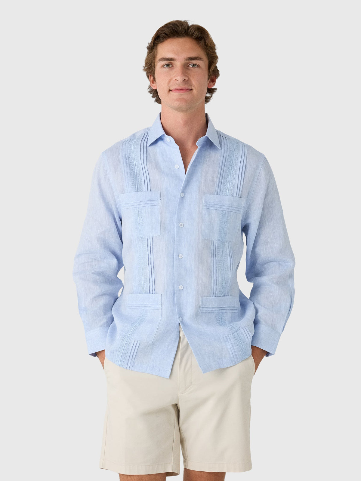 Centuria Men's Long Sleeve Linen Guayabera Shirt