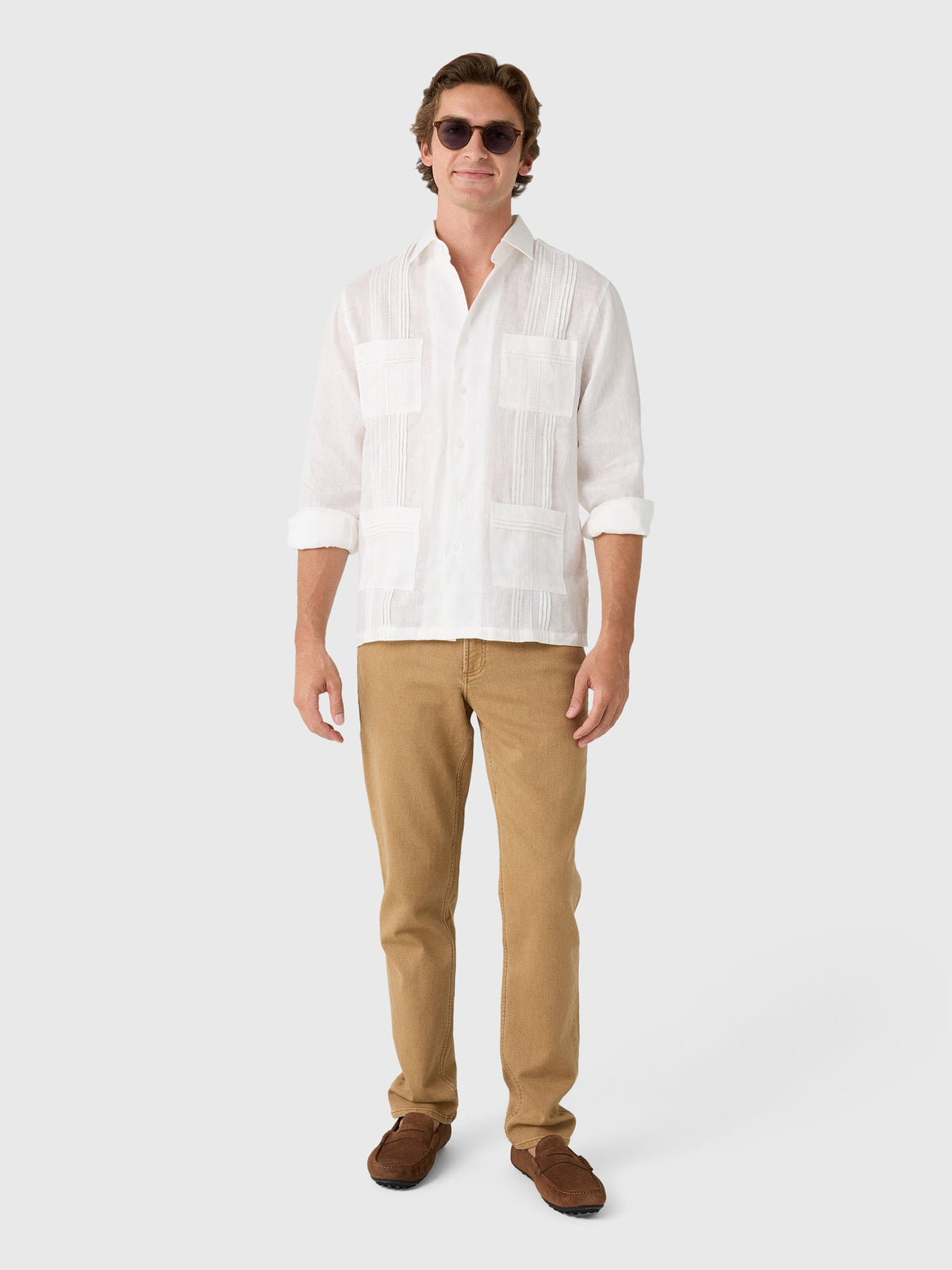 Centuria Men's Long Sleeve Linen Guayabera Shirt