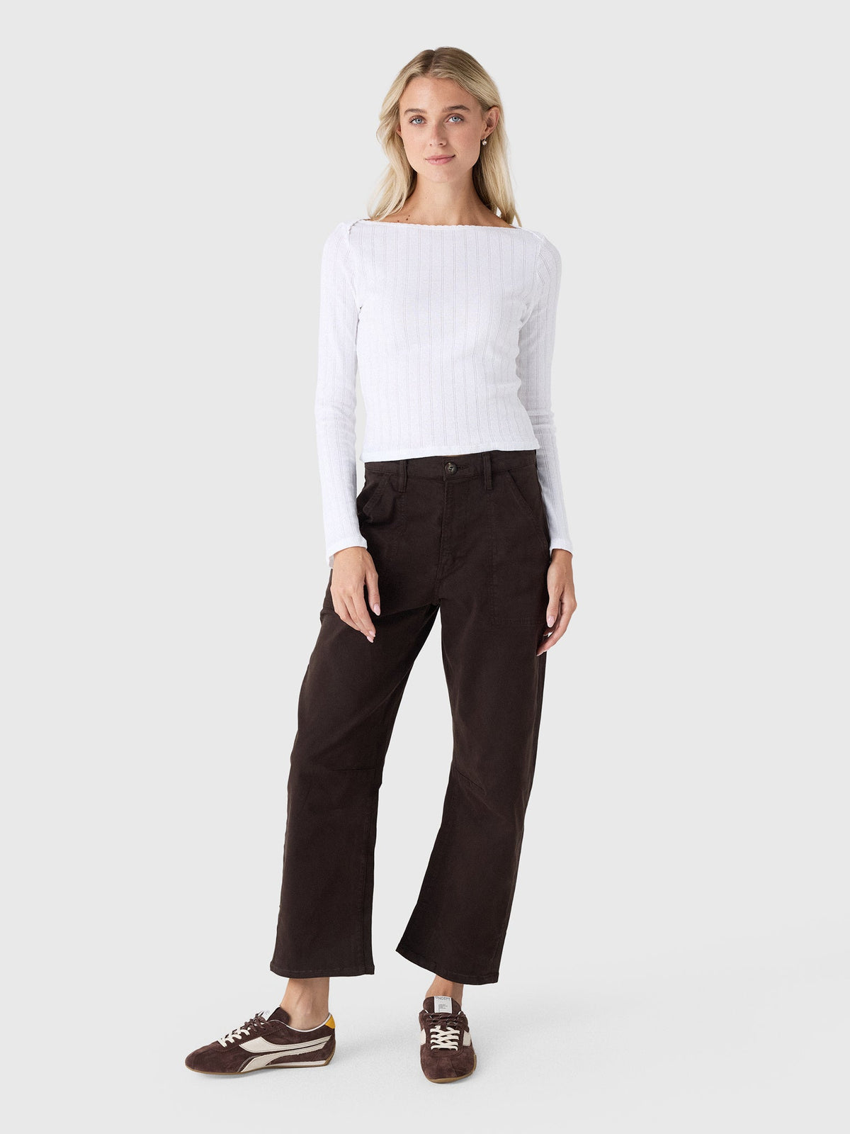 Leset Women's Pointelle Long Sleeve Bateau Top
