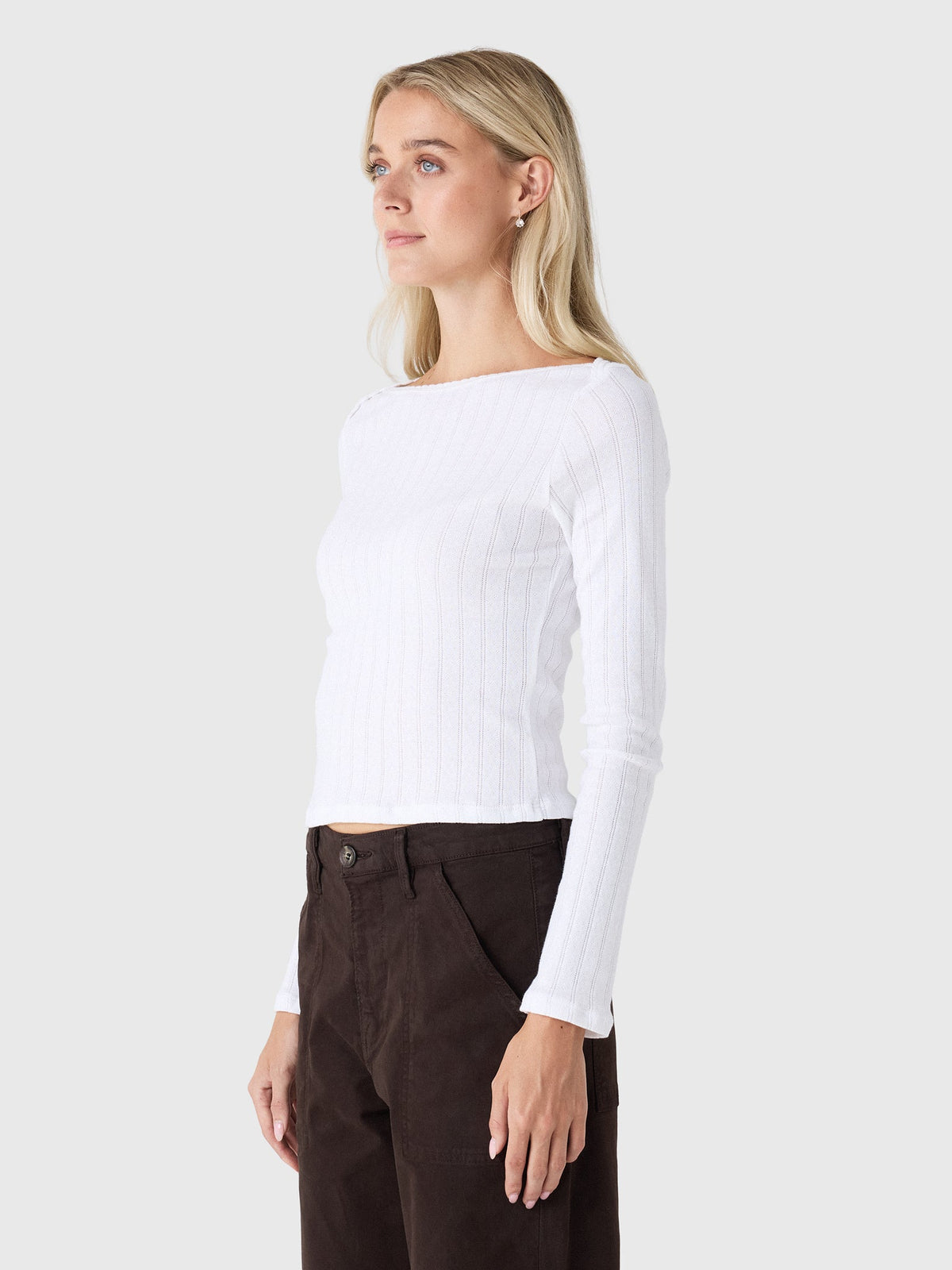 Leset Women's Pointelle Long Sleeve Bateau Top