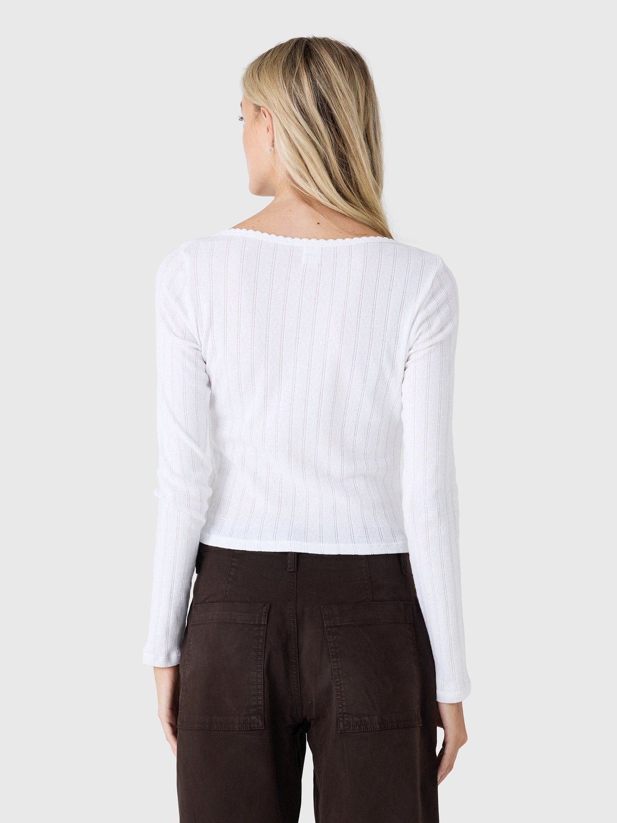 Leset Women's Pointelle Long Sleeve Bateau Top
