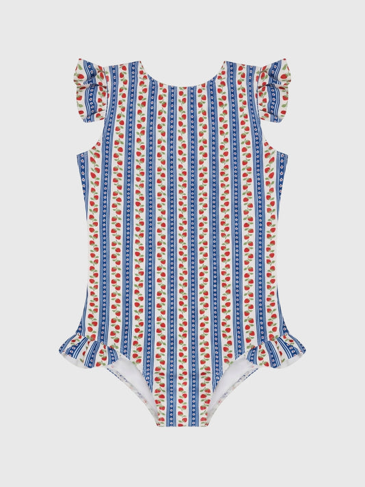 Minnow Girls' Strawberry Patch Ruffle Cap Sleeve One-Piece Swimsuit