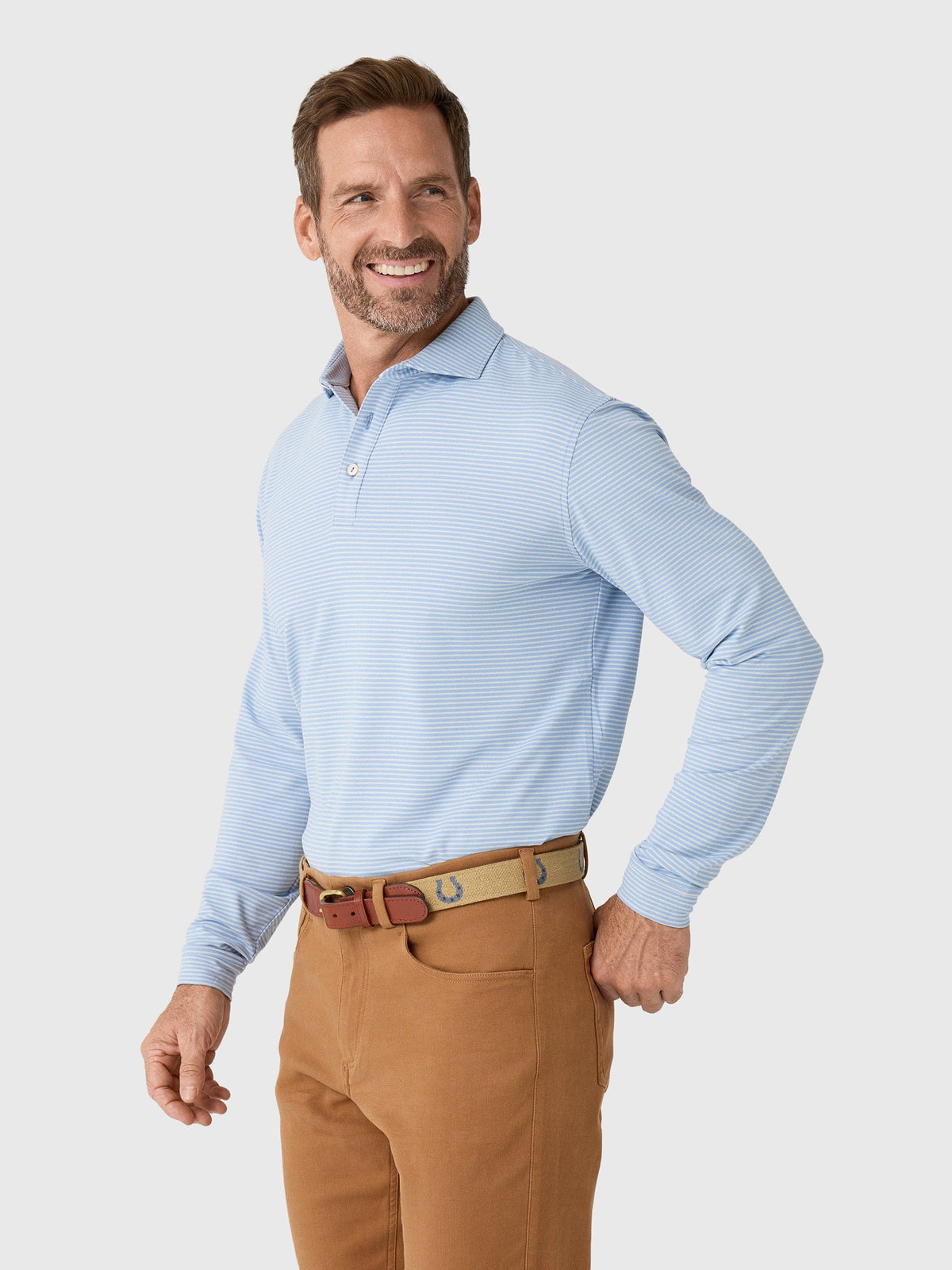 Peter Millar Crown Sport Men's Lyons Stripe Long-Sleeve Performance Jersey Polo