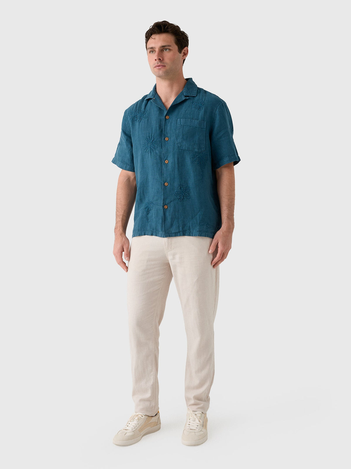 Faherty Brand Men's Short Sleeve Embroidered Shirt