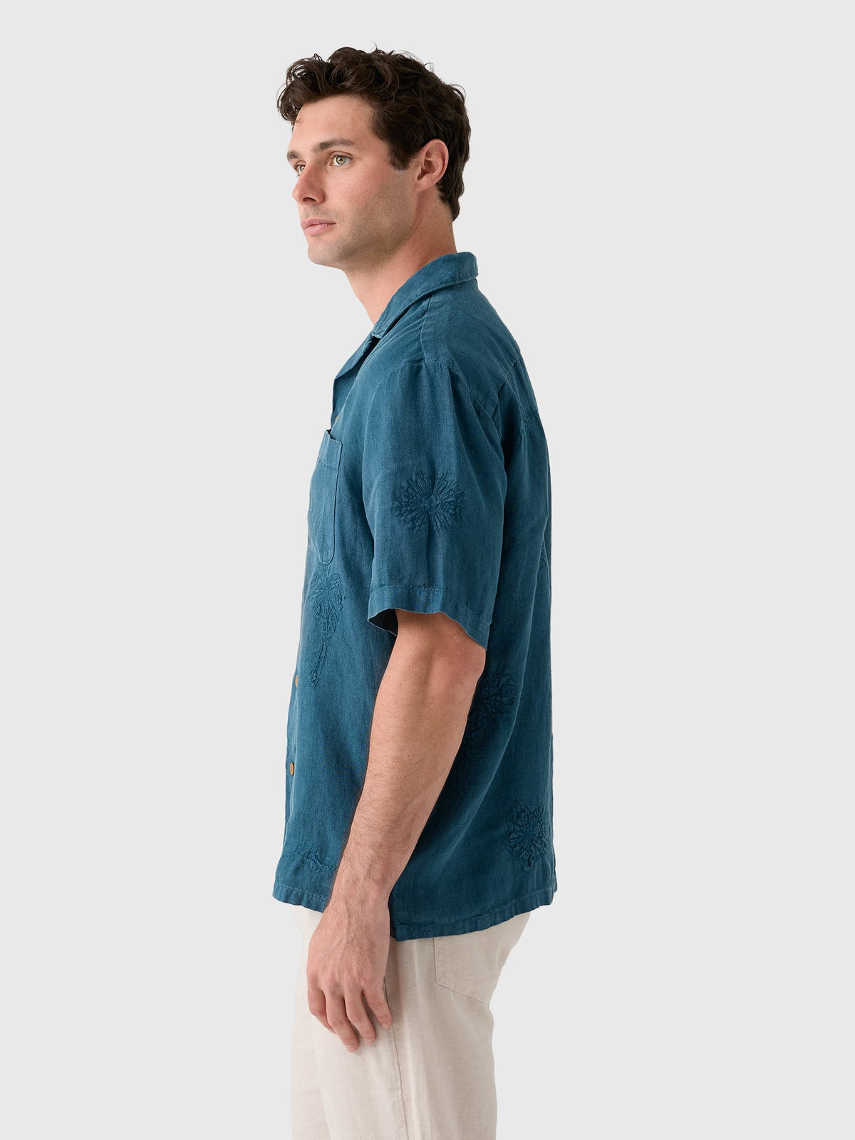 Faherty Brand Men's Short Sleeve Embroidered Shirt