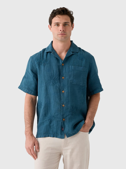 Faherty Brand Men's Short Sleeve Embroidered Shirt