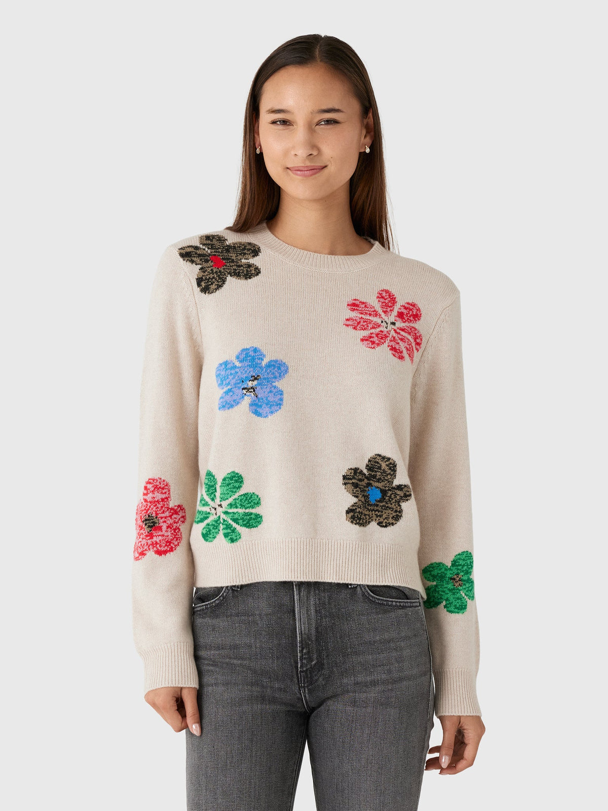Jumper 1234 Women's Twisted Floral Crew Sweater
