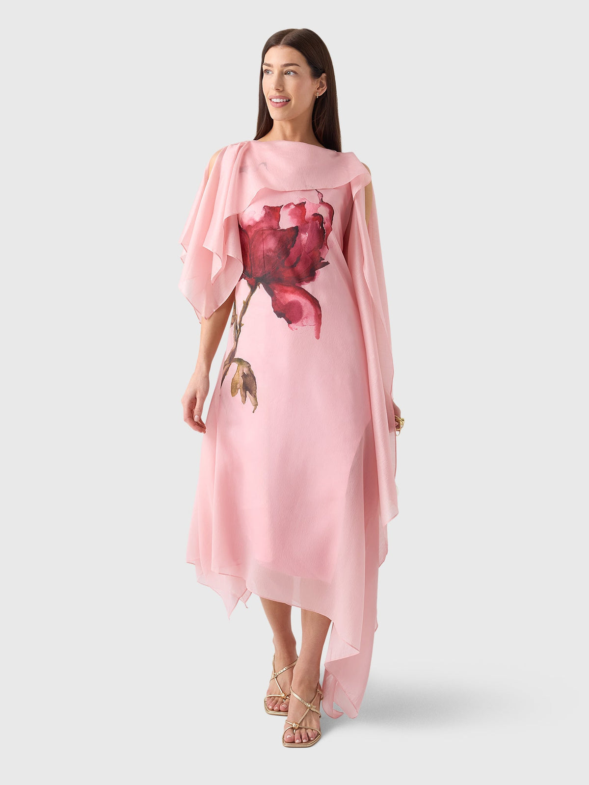 Marques Almeida Women's Watercolor Flower Scarf Drape Midi Dress