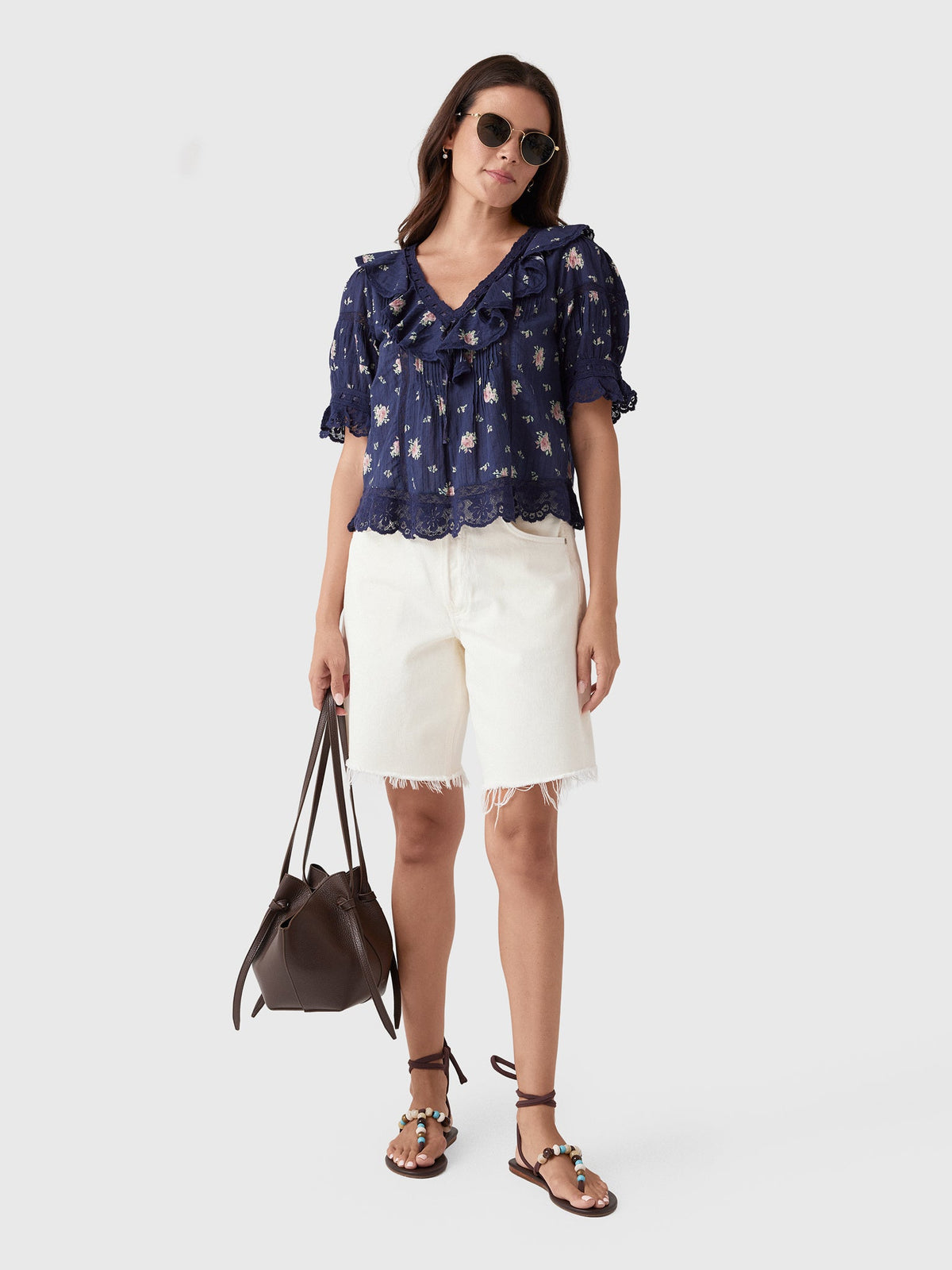 LoveShackFancy Women's Romilly Floral Cotton Blouse
