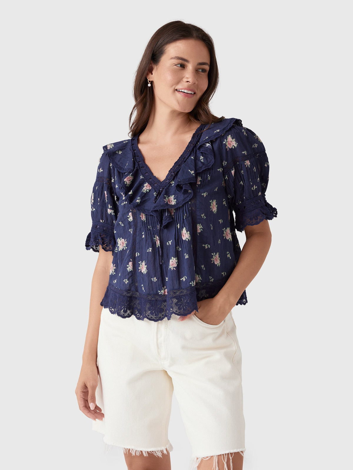 LoveShackFancy Women's Romilly Floral Cotton Blouse