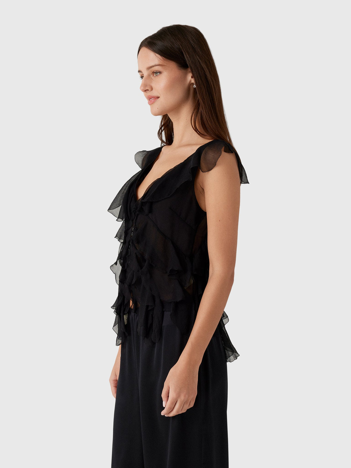 LoveShackFancy Women's Elvareen Silk Ruffle Top
