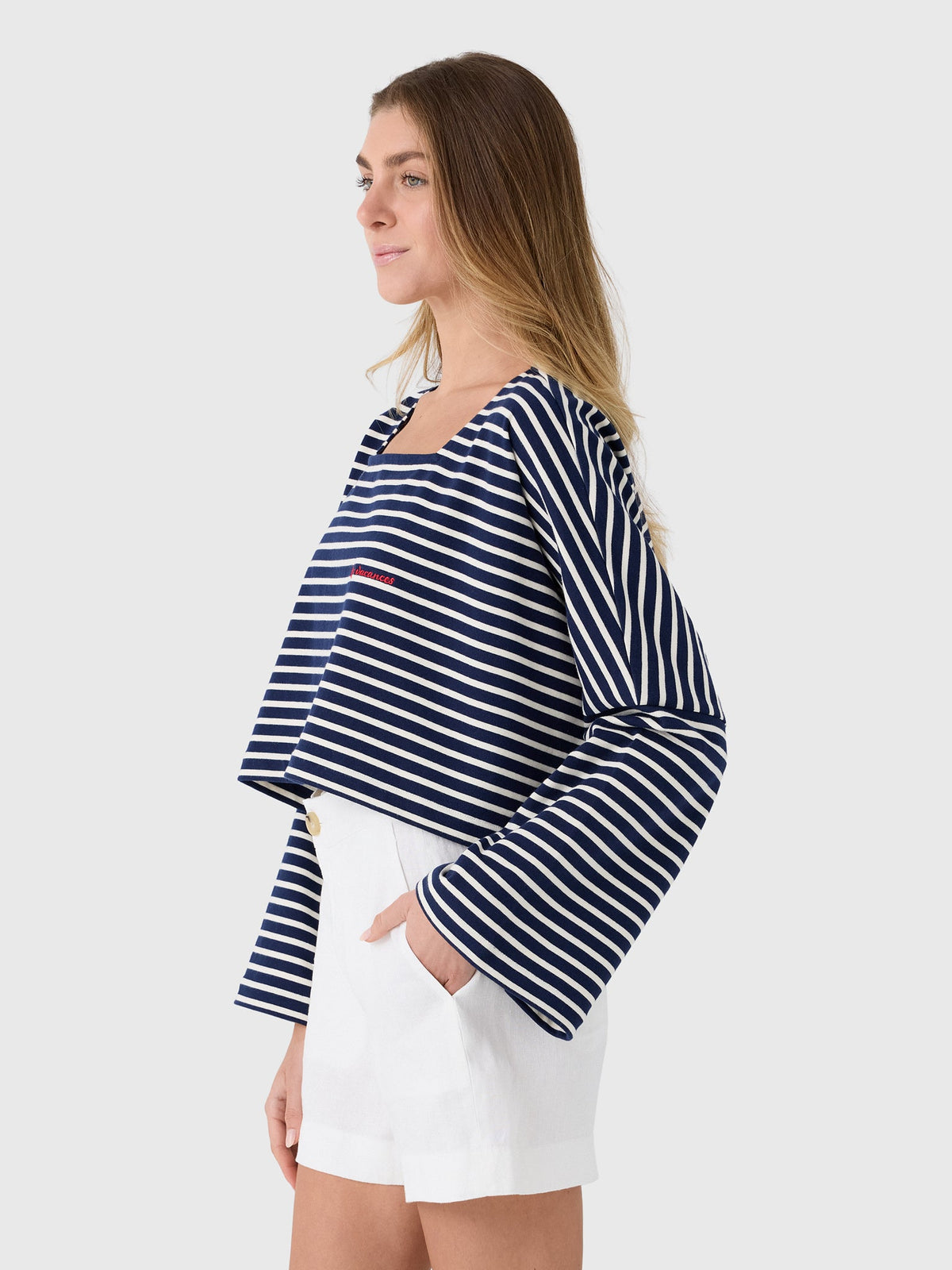Les Vacances d'Irina Women's Embroidered Mariniére Crop Top