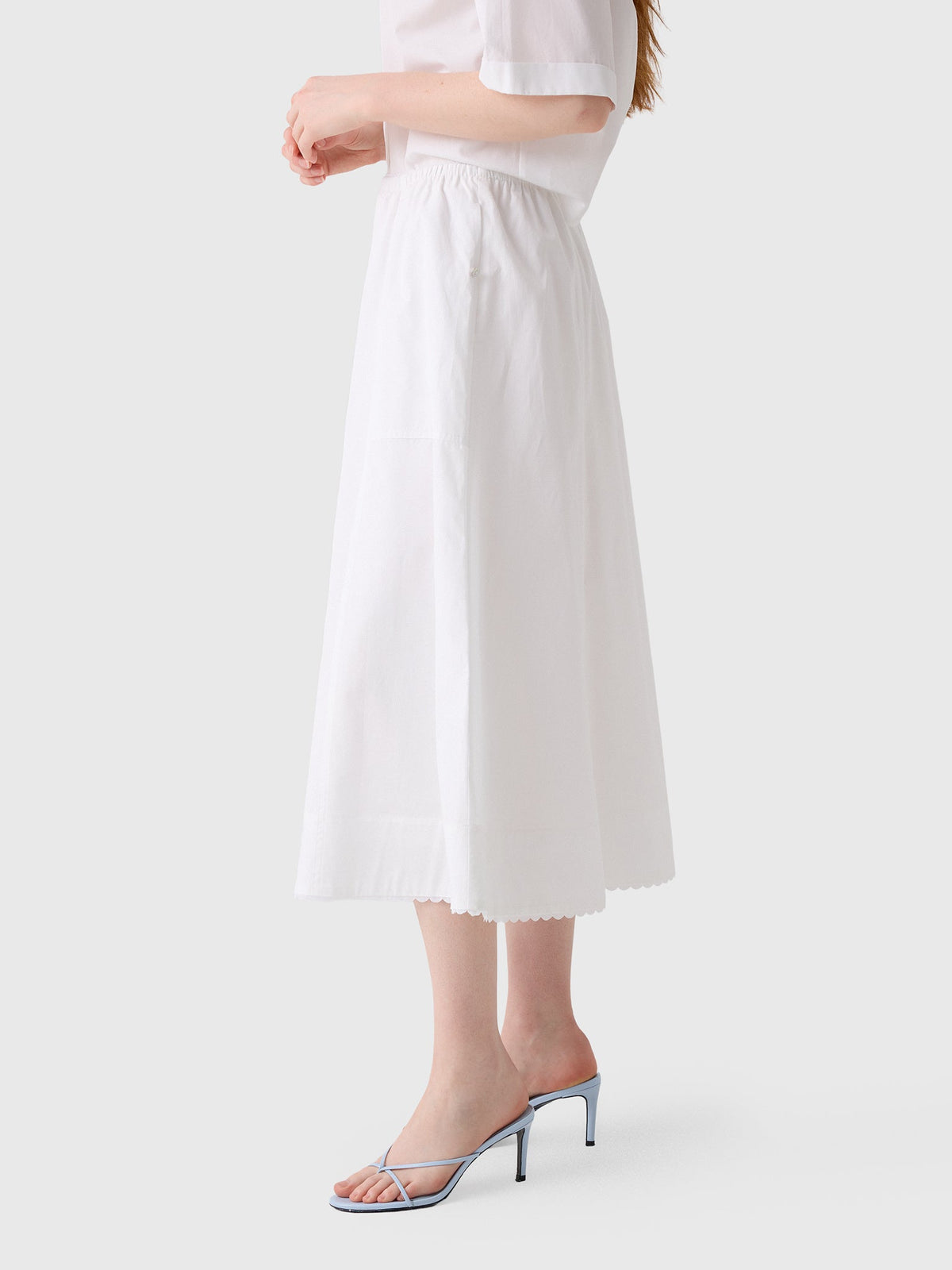 Vince Women's Scallop-Detail Cotton Midi Skirt