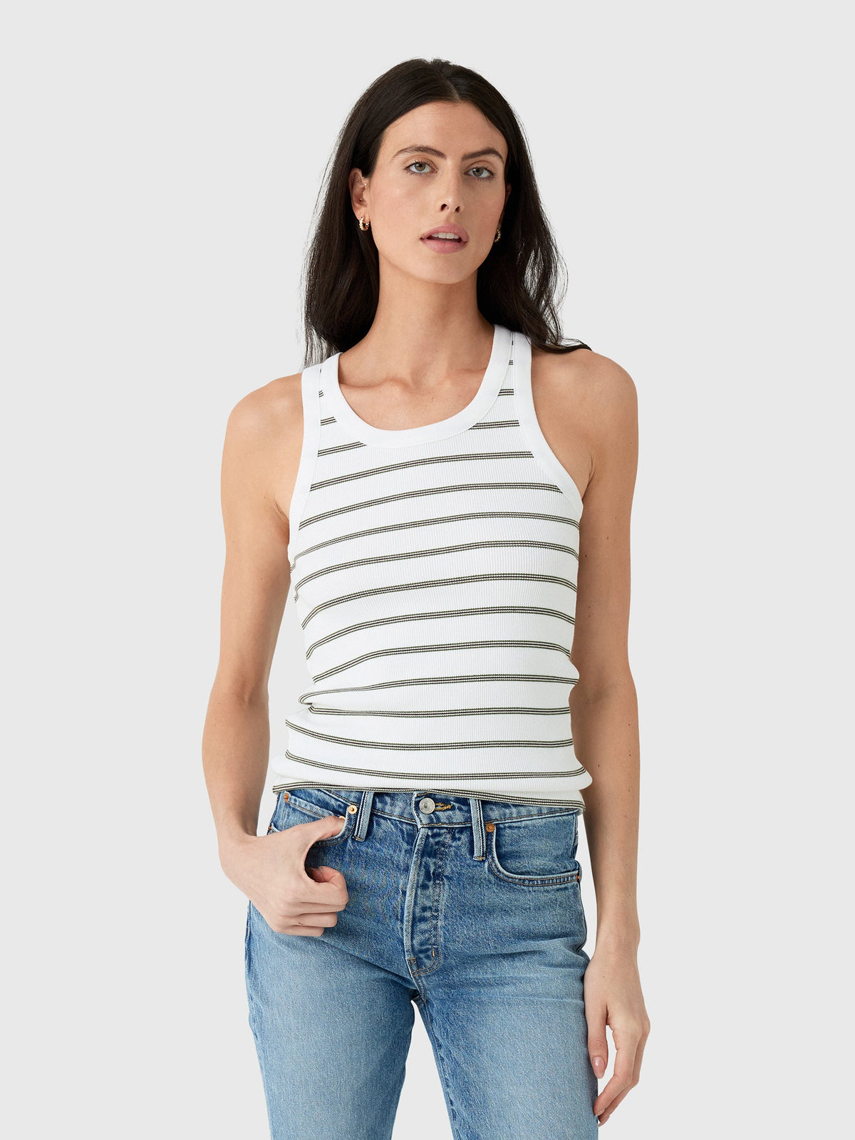 Vince Women's Striped Ribbed Scoop-Neck Tank