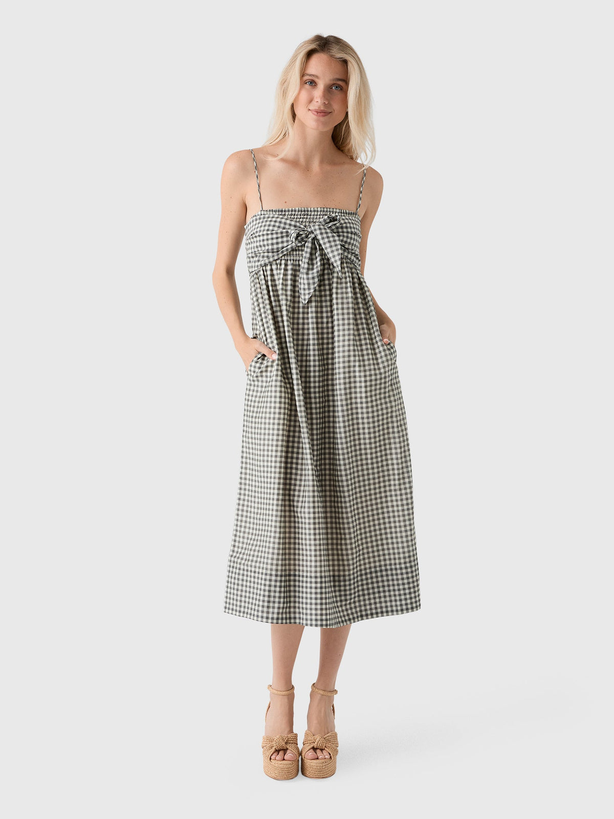 Vince Women's Gingham Cotton-Silk Tie Smocked Dress