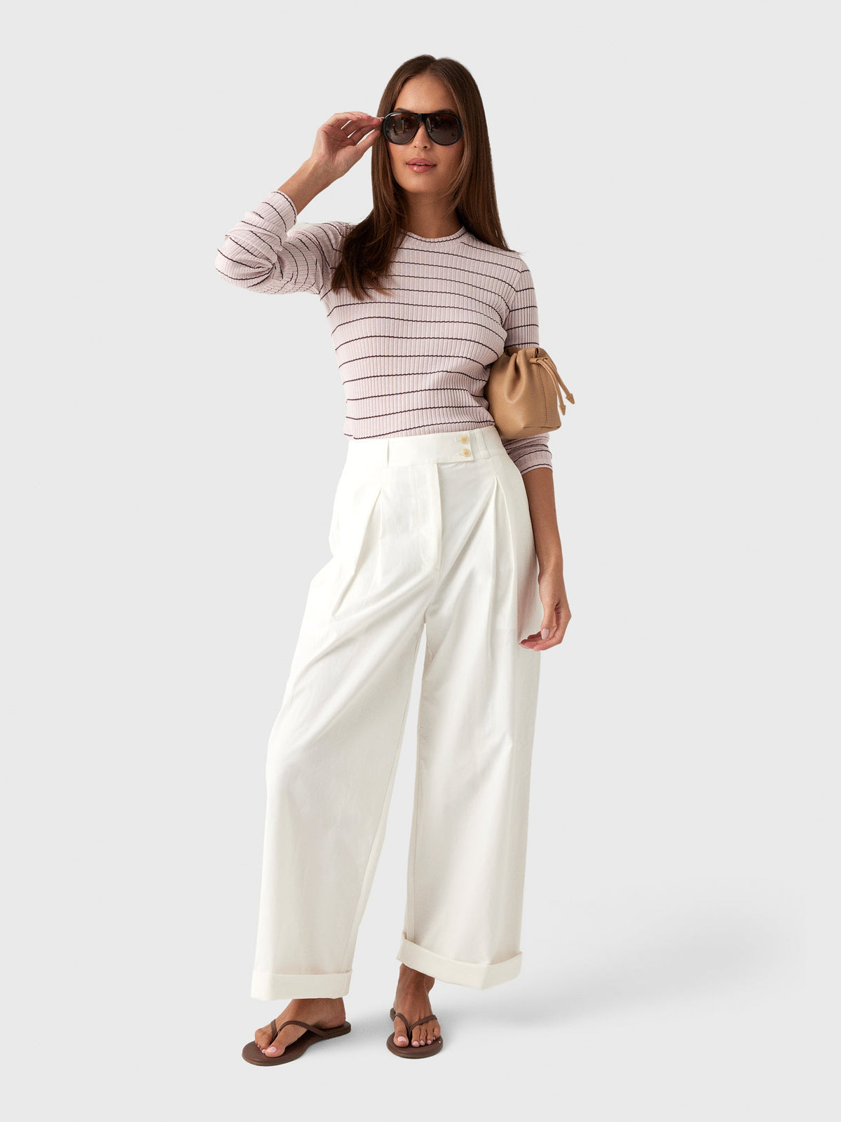 Vince Women's Striped Ribbed Cotton Long-Sleeve T-Shirt