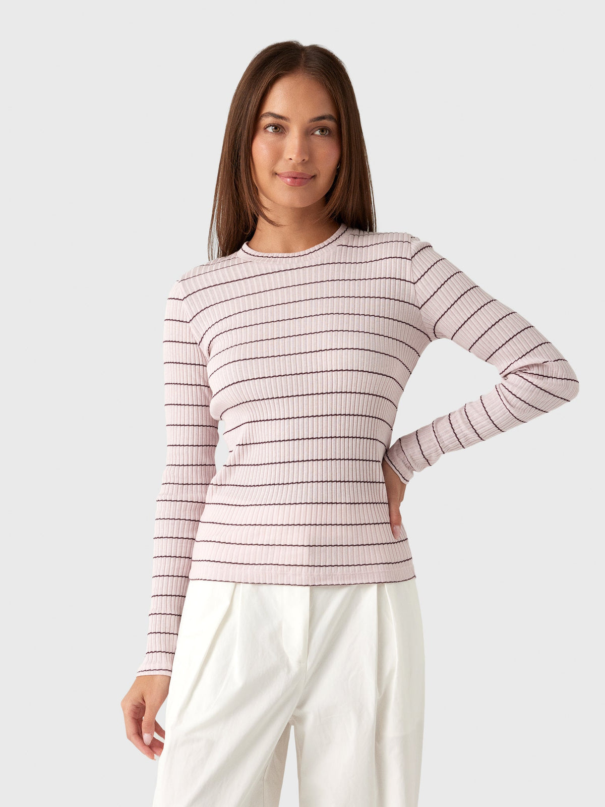 Vince Women's Striped Ribbed Cotton Long-Sleeve T-Shirt
