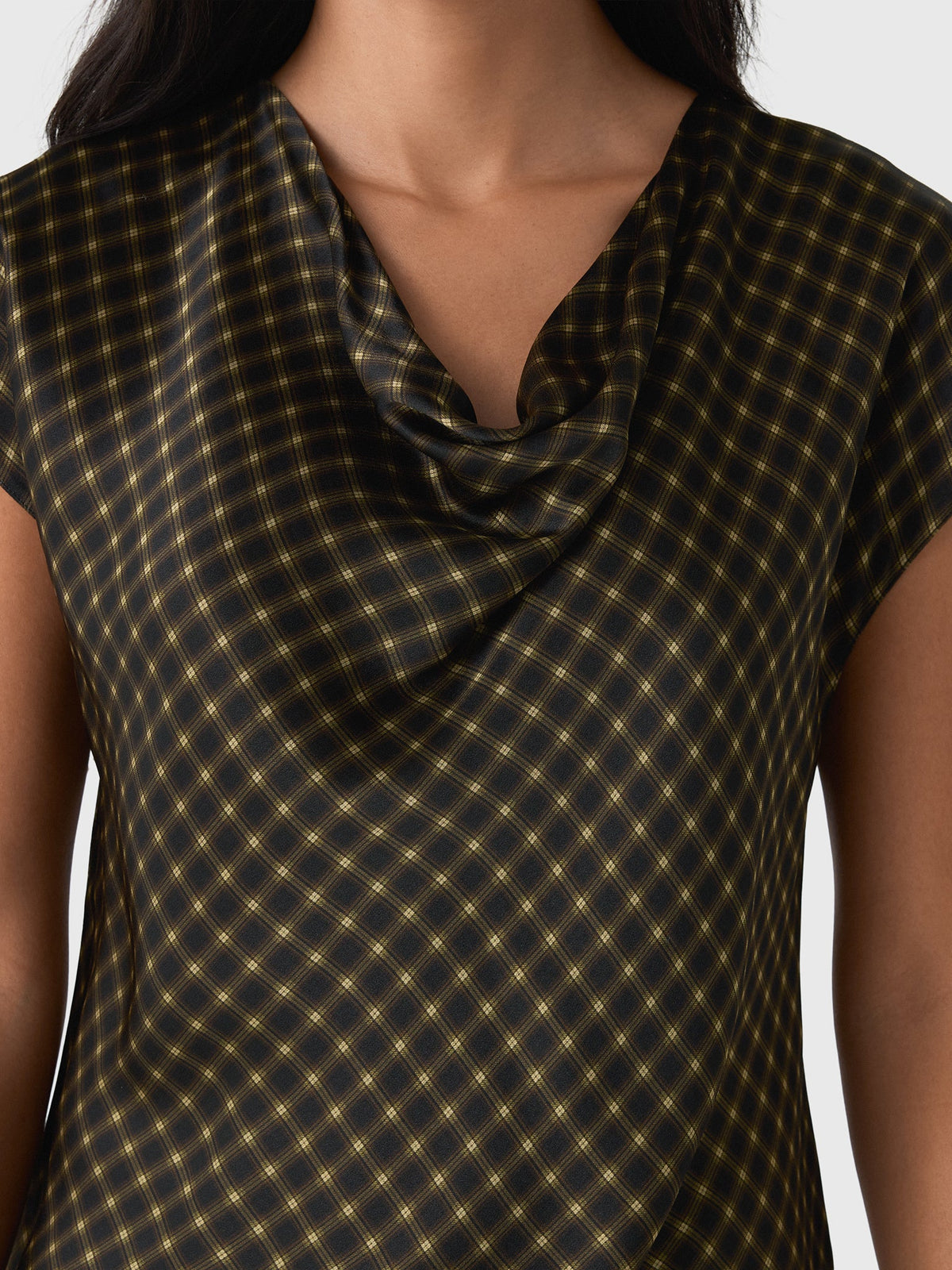 Vince Women's Ombré Plaid Silk Satin Cowl-Neck Blouse